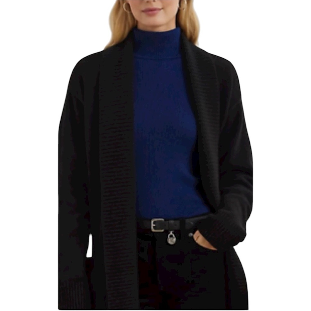 Ralph Lauren Black Cashmere Shawl Collar Long Cardigan Open Sweater Size Small